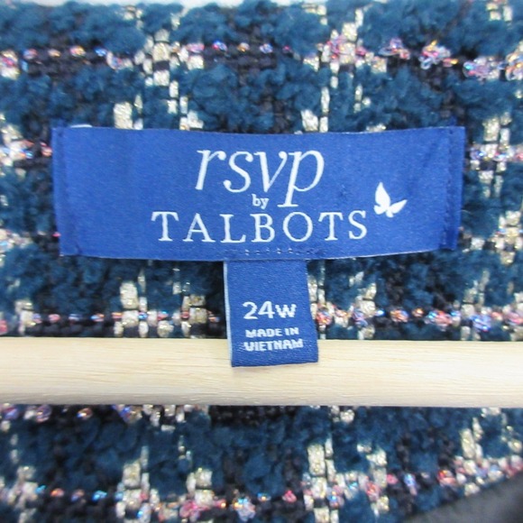 RSVP by Talbots Tweed Blazer Jacket Women 24 Blue Metallic Career Fringe 1096 - Picture 3 of 11